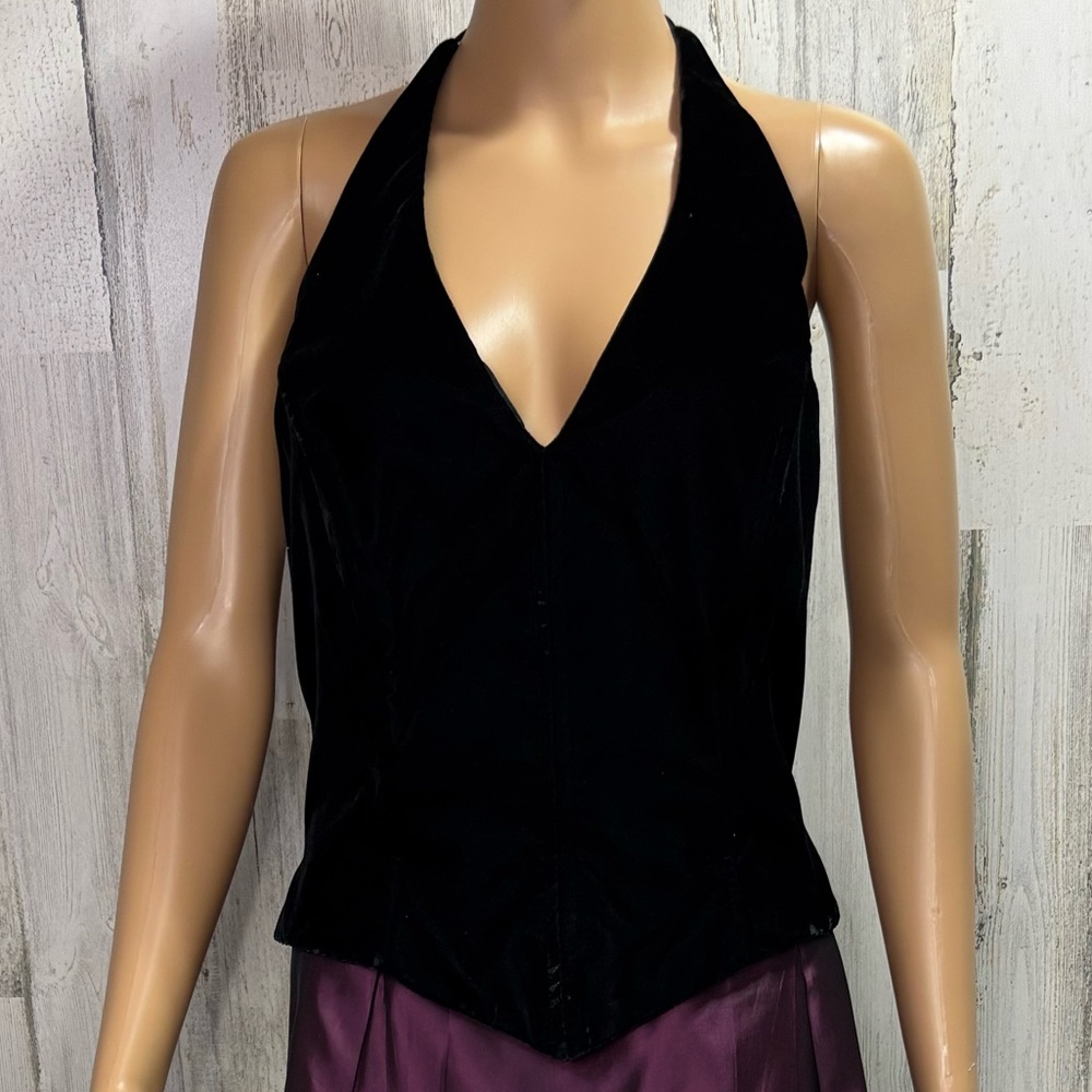 J.R. Nights Elegant Vintage Black Velvet Halter Top